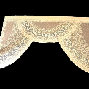 Crocheted rod pocket cream colored drapery valance 56 inches wide